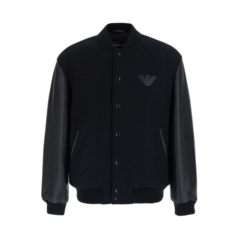 Emporio Armani Men Jacket Wool Leather Sleeves With Black Gothic Logo Men